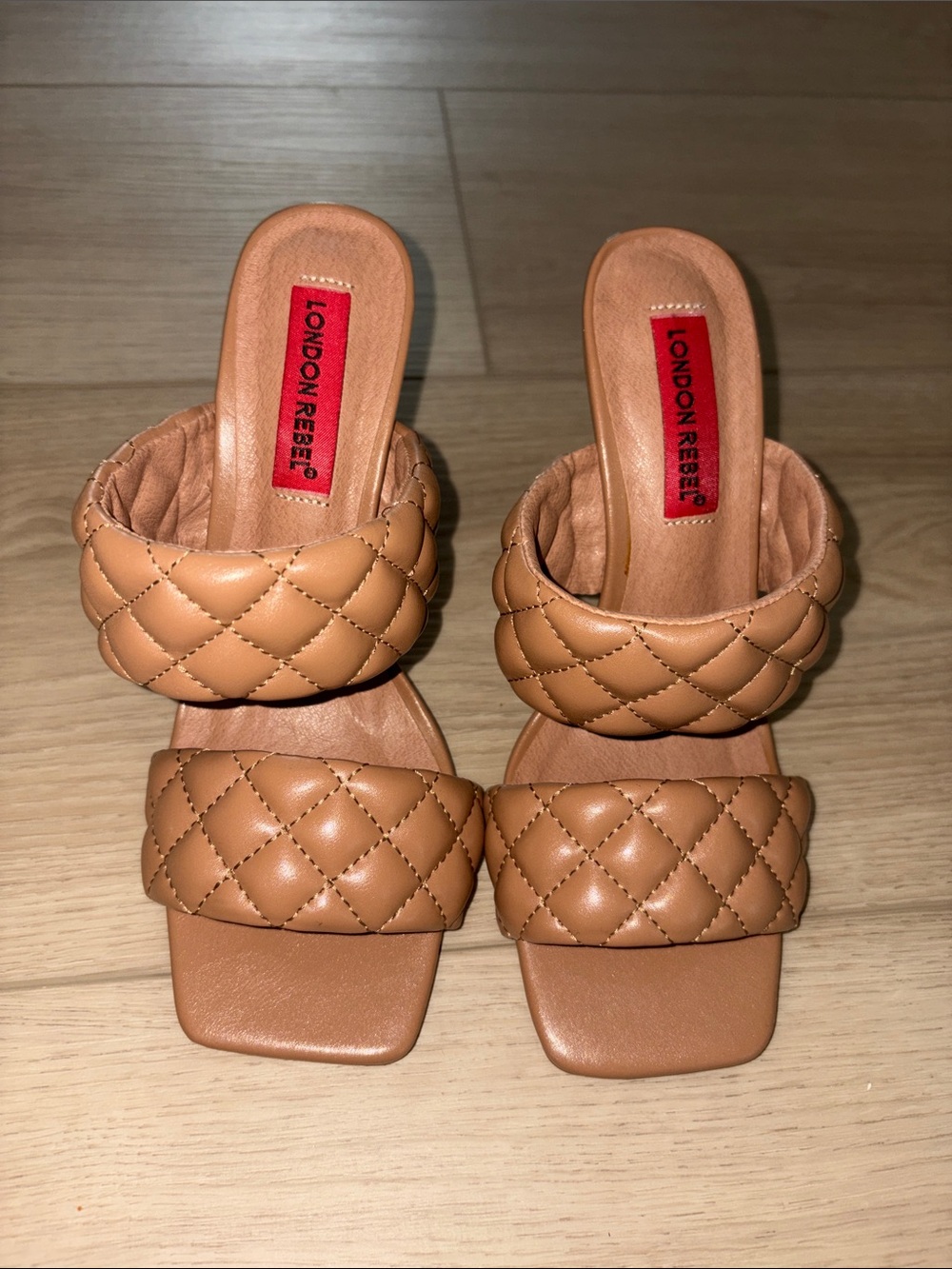 Quilted Tan Slide Sandals